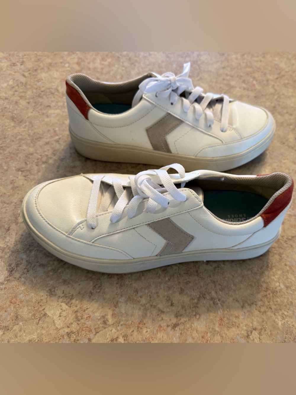 Dr. Scholl's White Sneakers with Tan and Red Accents